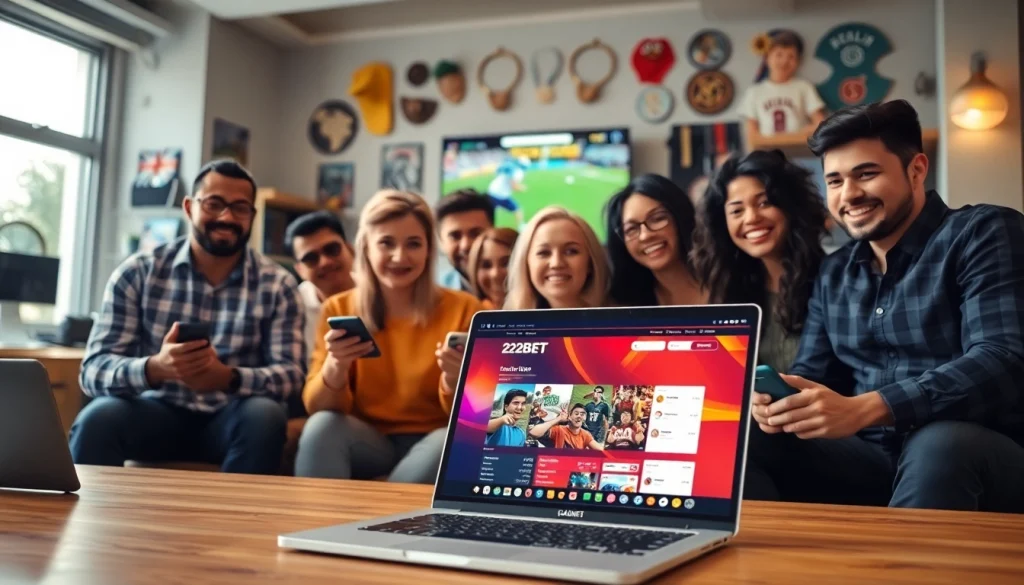 Engaging sports betting experience at Nhà cái 22BET featuring diverse players and vibrant atmosphere.